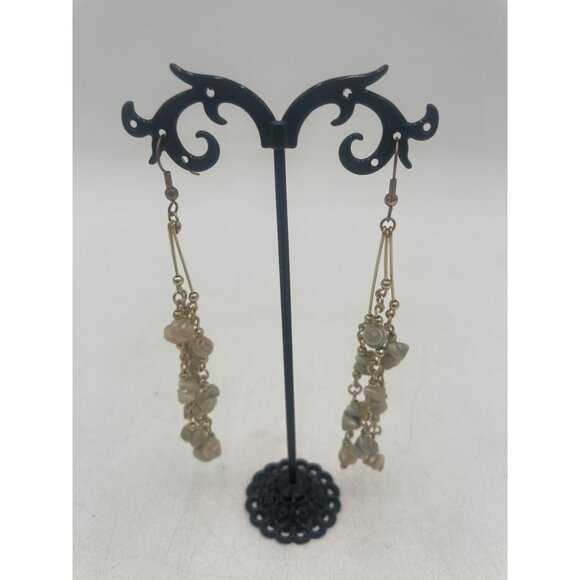 Vintage Gold-Tone Dangle Earrings Beads Shell Accents Boho - Picture 1 of 4